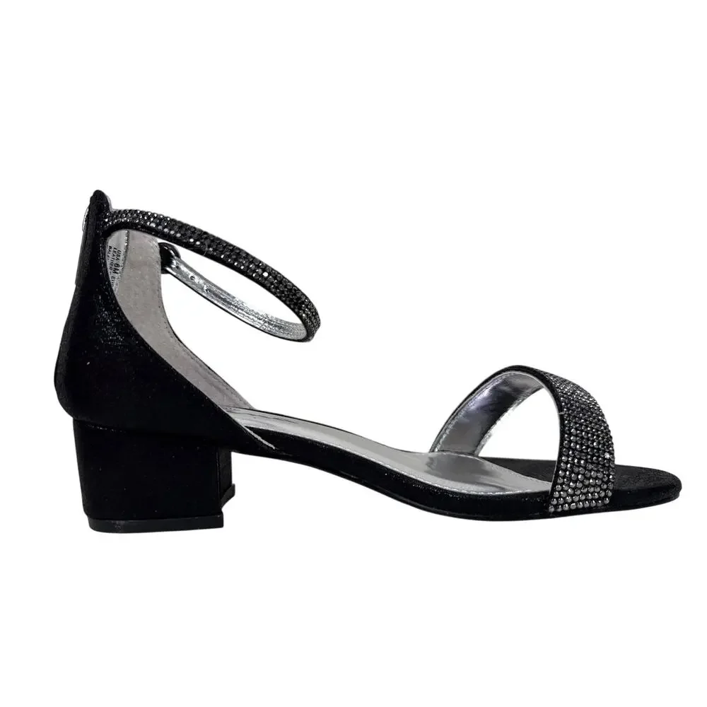 Nina Valetta Sandals Girls 6 C EU 38 Black Shimmer Rhinestone‎ Block Heel Strap